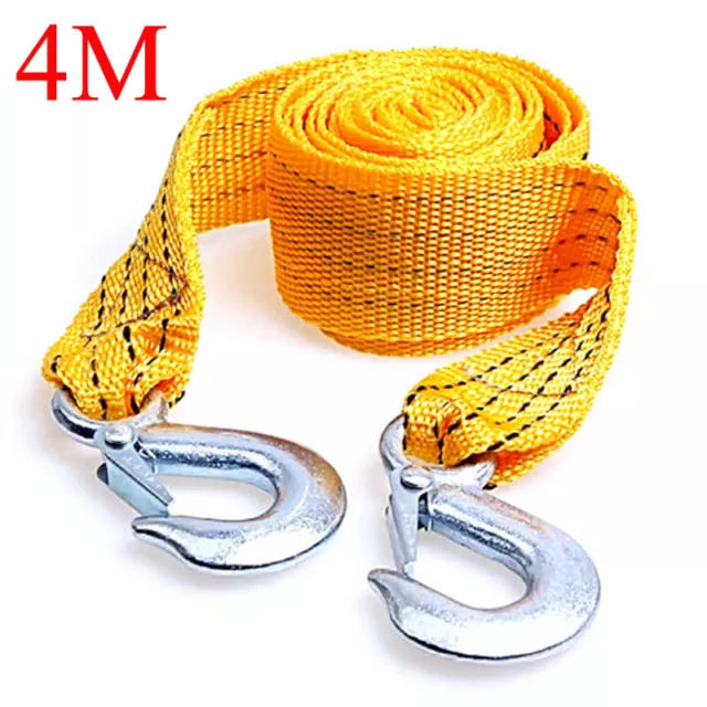 4M Heavy Duty 3 Ton Car Tow Cable Towing Pull-Rope Strap Hooks Van Road Recovery