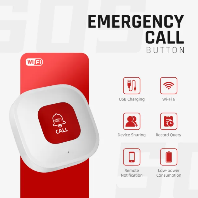 Tuya WiFi Inteligente Botón de Llamada SOS Inalámbrico Cuidador Buscador Alarma de Emergencia para Ancianos