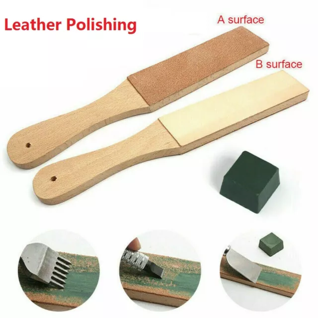 Dual Sided Leather Blade Strop Knife Razor Sharpener with Polishing Compounds BQ