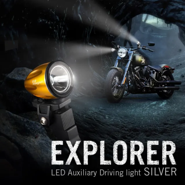 Motorcycle round auxiliary reverse white LED light mini spot gold housing x1