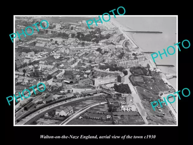 OLD LARGE HISTORIC PHOTO OF WALTON ON THE NAZE ENGLAND TOWN AERIAL VIEW c1930