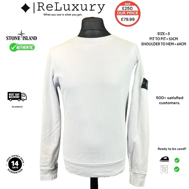 STONE ISLAND JUMPER Mens White Cotton Crewneck Pullover Long Sleeve Sweatshirt L 79.99 PicClick UK