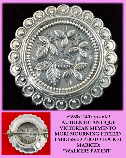 1880s Antique Victorian ETCHED EMBOSSED MOURNING PHOTO LOCKET SILVER 925 BROOCH 1880s Antique Victorian ETCHED EMBOSSED MOURNING PHOTO LOCKET SILVER 925 BROOCH
