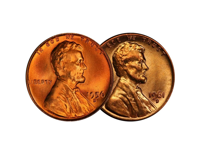 1956 D 1961 D Lincoln Wheat Memorial Cent 1c Brilliant Uncirculated 2 Set