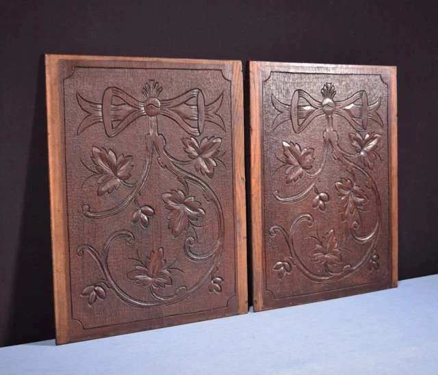 *French Antique Hand Carved Architectural Panels Solid Oak Wood Salvage
