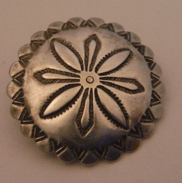 Vintage Sterling Silver Native American HAND STAMPED Button Bell Trading Post