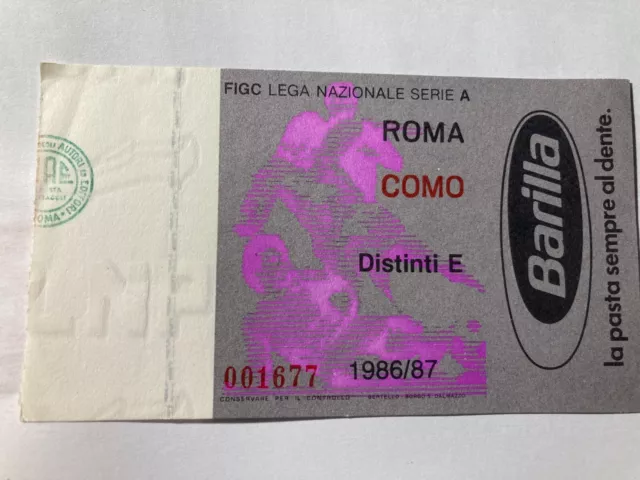 Biglietto Stadio Olimpico Roma Como Campionato Serie A 1986-87 Ticket
