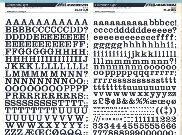 Hoja de Letras de Transferencia MECANORMA A3 #744 CLARENDON LIGHT 13mm