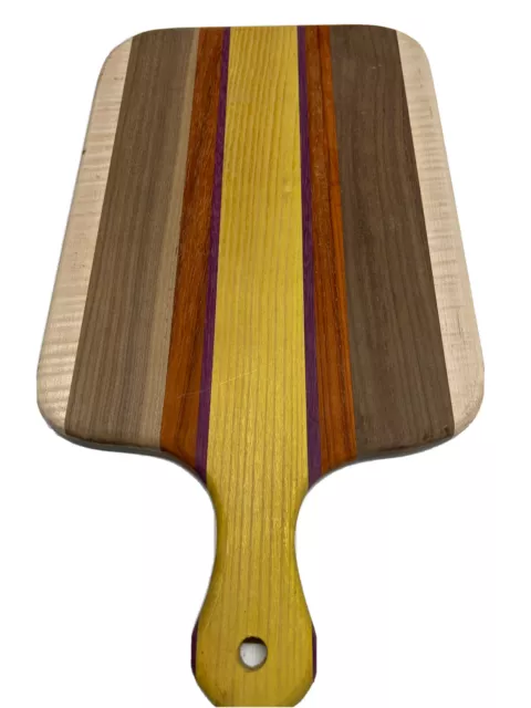 Beautiful Paddle Style Wood Cutting Board, 5 Species Handmade, FREE SHIP,