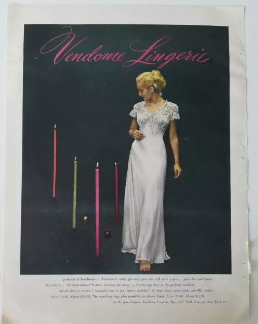 1948 women's VENDOME silk satin gown lingerie vintage fashion ad