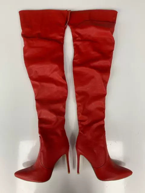 OTK Red 41 12cm thigh boot stretch leather PU high heels