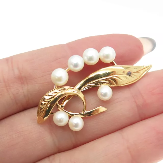 RALPH RING CO Sterling Silver Vermeil Antique Art Deco Real Akoya Pearl Brooch