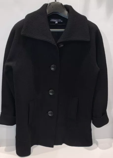 Jones New York Women's Black Wool Blend Size M Medium Button Jacket Coat Winter