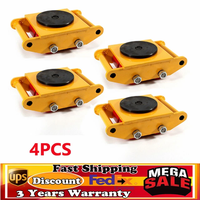 4PCs/6Ton Moving Dolly Yellow Skate Machinery Roller Mover Cargo Trolley Machine