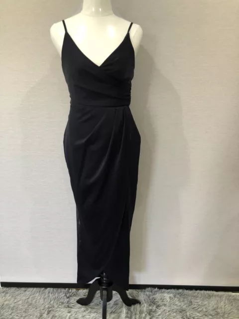 Showpo Black Strappy Knee Length Tie Back Gathered Waist Dress Size 6