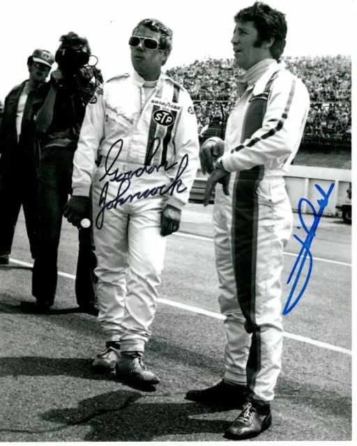 MARIO ANDRETTI and GORDON JOHNCOCK signed autographed 8x10 INDY photo