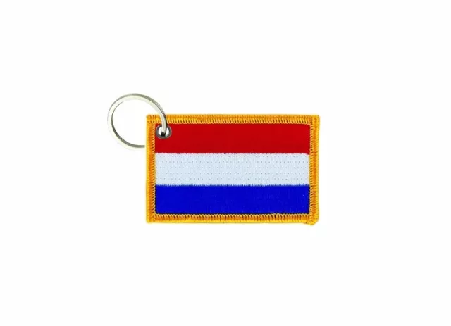 Keychain keyring embroidered embroidery patch double sided flag netherlands