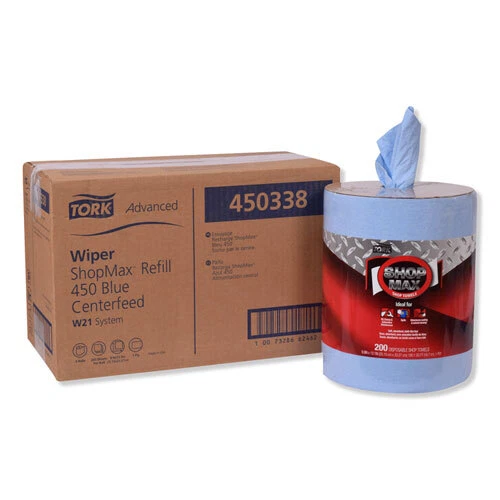 Tork Advanced ShopMax Wiper 450, Centerfeed Refill, 9.9 x 13.1, Blue, 200/Roll,