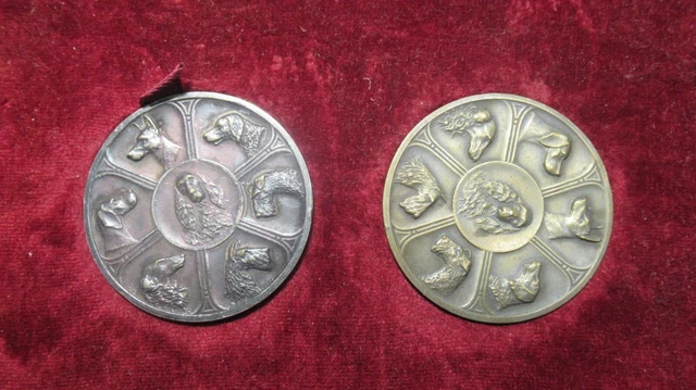 04FA5) Lot de deux médailles en bronze société canine du sud est french medal
