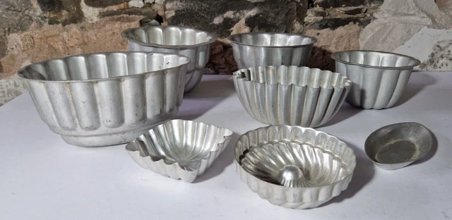 8 Stampi Gelatina Budino Torta In Alluminio Piccolo E Medio Vintage