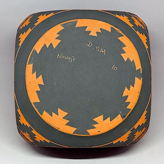 Navaho Hand Painted and Carved Lided Square Jar signed by Artist 2