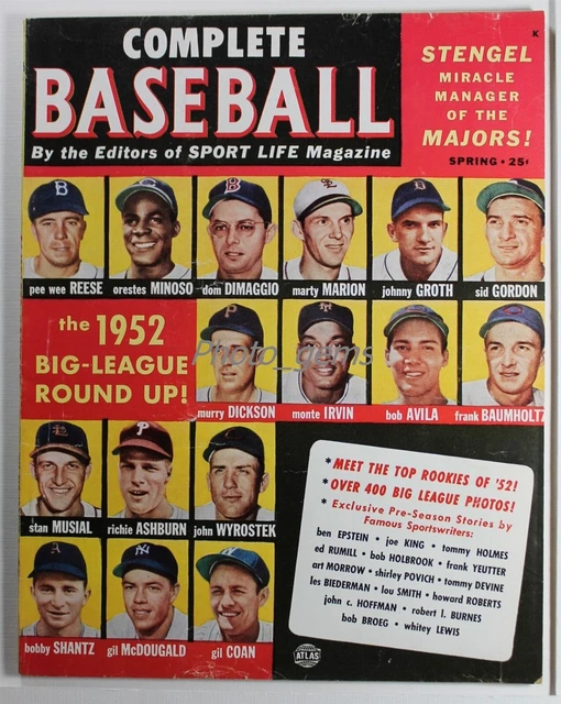 1952 MAGAZINE DE baseball complet Stan Musical Pee Wee Reese printemps