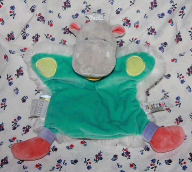DOUDOU et COMPAGNIE TROPICOOL  HIPPOPOTAME MARIONNETTE BLEU VERT BLANC NEUF