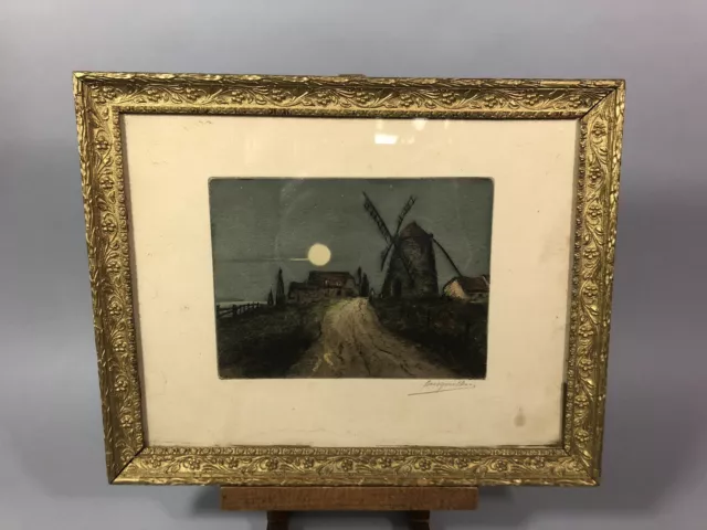 Henri BOISGONTIER 1851-1941 MOULIN AU CLAIR DE LUNE Gravure Aquatinte BARBIZON