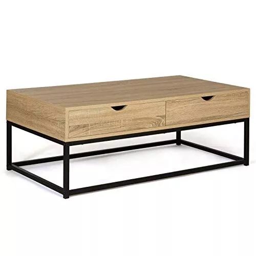 Table Basse Bois Couleur Hêtre Style Industriel 110 cm Salon Séjour