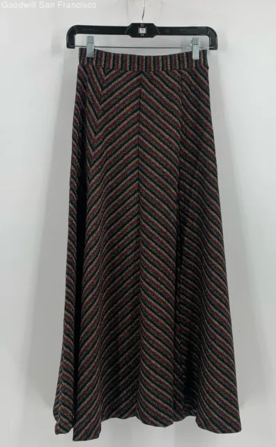 Anthropologie Womens Multicolor Chevron Metallic Side Zip Midi A-Line Skirt XS