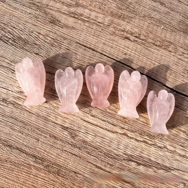 10pcs 1" Natural Rose Quartz Stone Carved Guardian Angel Figurine Statu Amulet