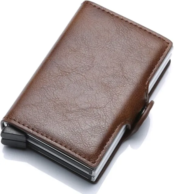Credit Card Holder Leather Slim Wallet RFID Blocking Pop up Aluminum Card Case H