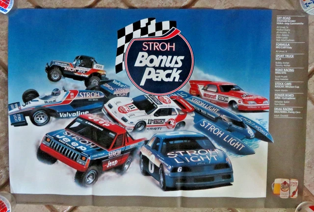 1988 STROH BONUS PACK Motorsports Poster Off-Road Stock Cars Boats Drag Racing + 1988 STROH BONUS PACK Motorsports Poster Off-Road Stock Cars Boats Drag Racing +