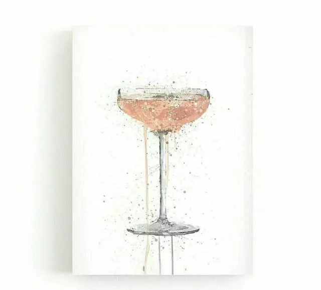 Champagne Glass Canvas Wall Art Print Blush Pink Printed Premium Home Decor