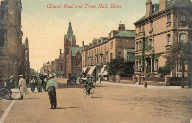 Vintage Postcard - Church Road & Town Hall, Hove - Brighton/Sussex- Early 20th C
