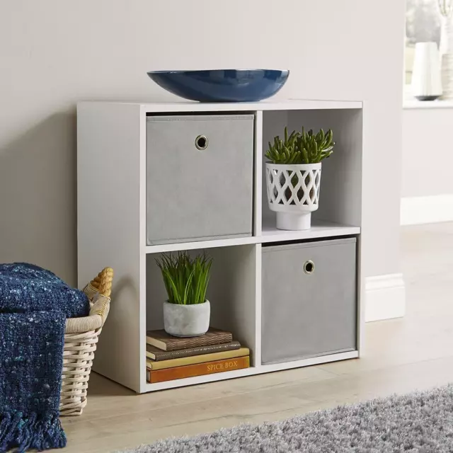 Storage Cube 4 Shelf Bookcase Wooden Display Unit Organiser White Furniture