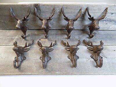 8 Rustic Elk Deer Moose Head Hooks Cast Iron Coat Hook Rack Restoration Hat