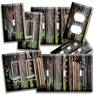 Rustic Old Worn Out Mossy Oak Wood Planks Light Switch Wall Outlet Plates Decor