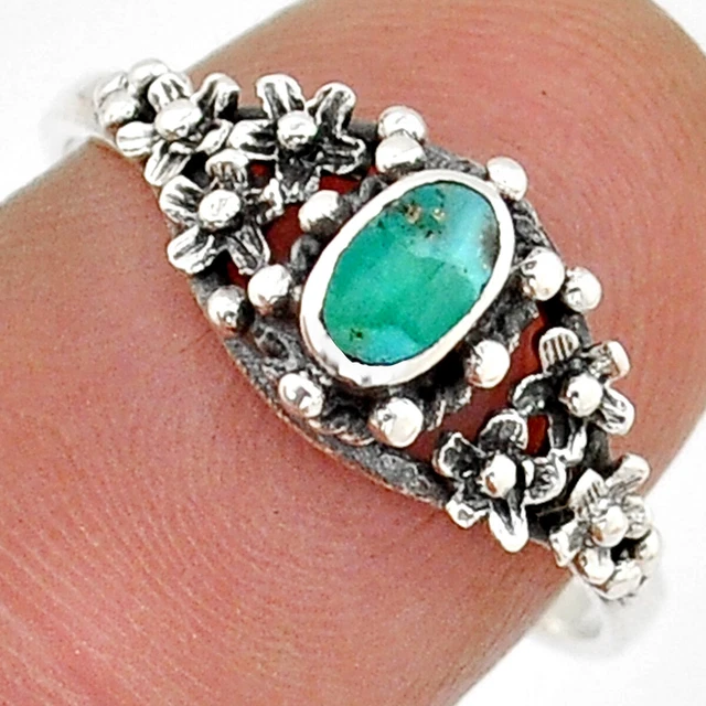 Hand Carved 0.23cts Solitaire Kingman Turquoise Flower Ring Size 8 C29350