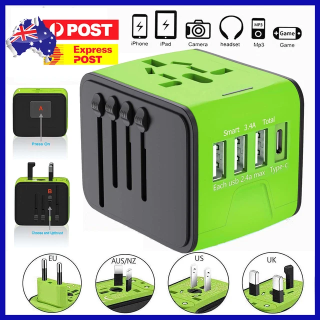 International Universal Travel Adapter 3 USB &Type-C Outlet Converter Plug Power