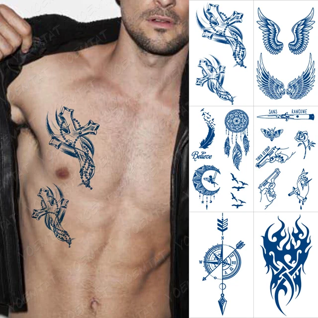6PCS Juice Ink Lasting Waterproof Temporary Tattoo Sticker Lion Cross Compass