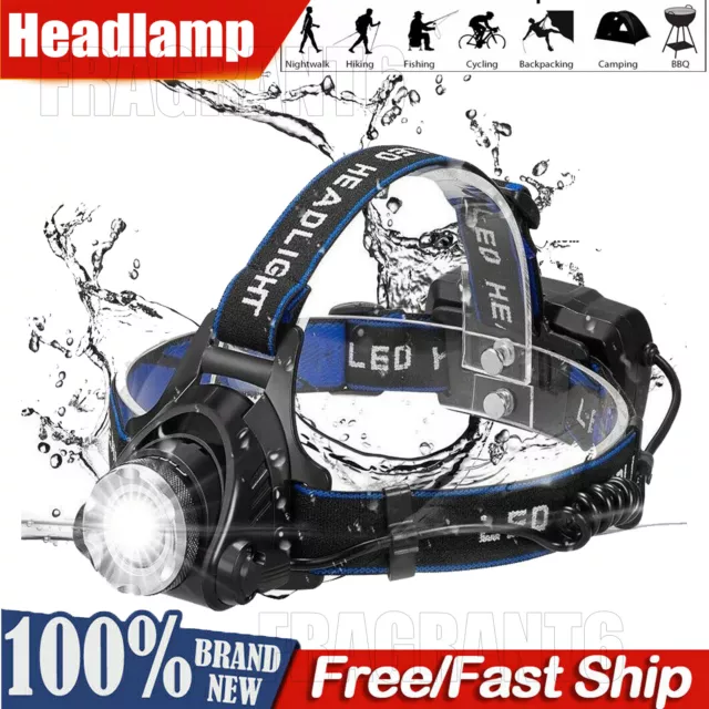 25000LM LED Headlamp Rechargeable Headlight Zoomable Head Torch Lamp Flashlight