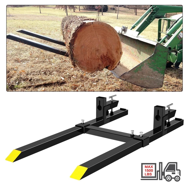 1500Lbs 60" Tractor Clamp On Pallet Forks Bucket Quick Attach W/ Stabilizer Bar
