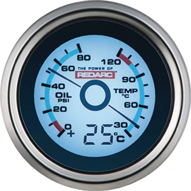 REDARC Digital Oil Pressure & Temperature Gauge G52-PWT