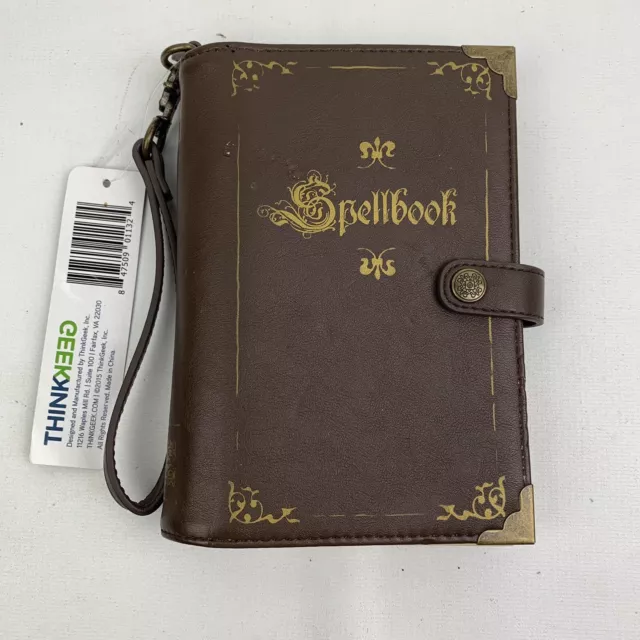 Think Geek Spellbook Billfold Wallet - Brown Faux Leather Brass Gold