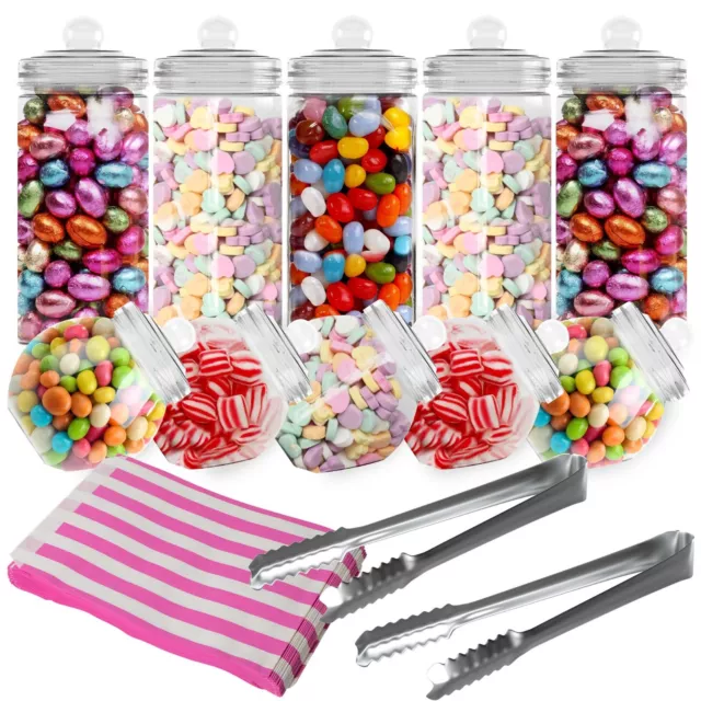 HEFTMAN 10 Retro Plastic Empty Sweet Jars Set Pick & Mix Candy Buffet Bags