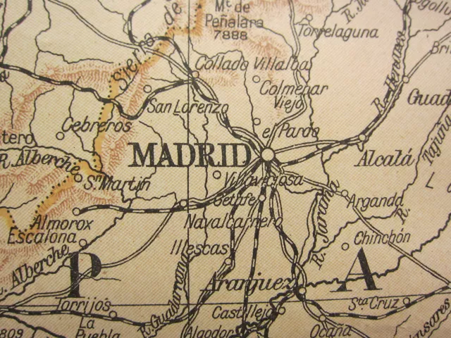 1919 Groß Karte ~ Spanien & Portugal ~ Madrid Lissabon Bilbao Barcelona