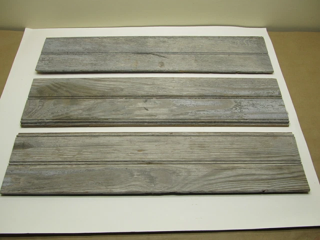 3 Reclaimed Rustic Boards Weathered Barn Wood T&G V groove 24" long 5 1/4" wide.