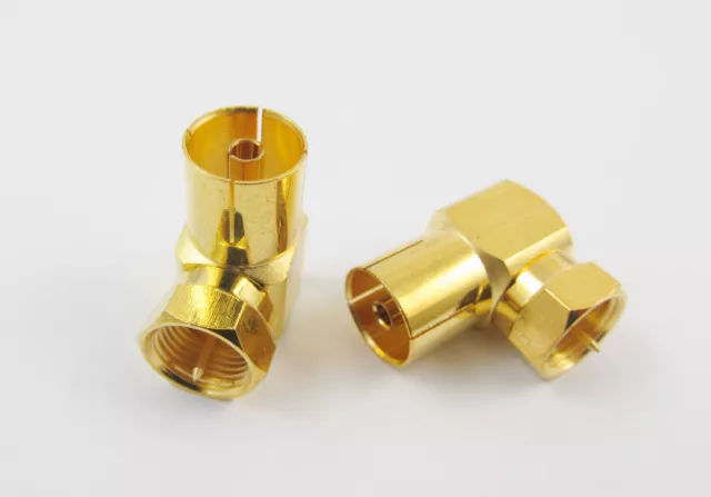 Gold F Plug Male To IEC PAL DVB-T TV Female Right Angle 90° RF Connector Adapter