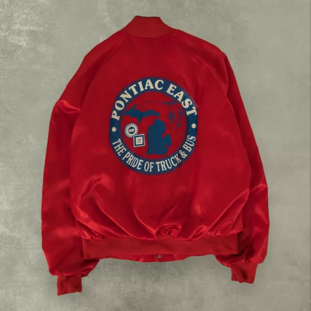 Vintage 80s 'pontiac East' Satin Bomber Jacket L Made In Usa Men's Red